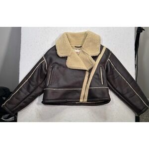 Pilcro Anthropologie Sherpa Lined Bomber Jacket Coat Size XS Petite Brown